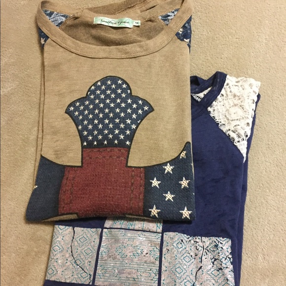 Southern Grace Tops - 3/4 sleeve cotton blouses bundle- 2 blouses